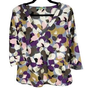 Boden, Size 4, Tan, Pink, & Purple Blouse, 3/4 Sleeve, Split Hem, Lightweight